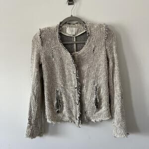 IRO Jacket Womens 34 Gray Ivory Distressed Tweed Boucle Frayed Designer France